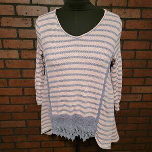 New Directions 3/4-sleeve Size L.  Pink and Gray.  22" across the chest.